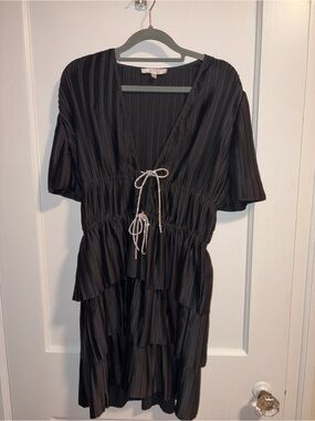 Wayf Black Tiered Mini Dress with Drawstring